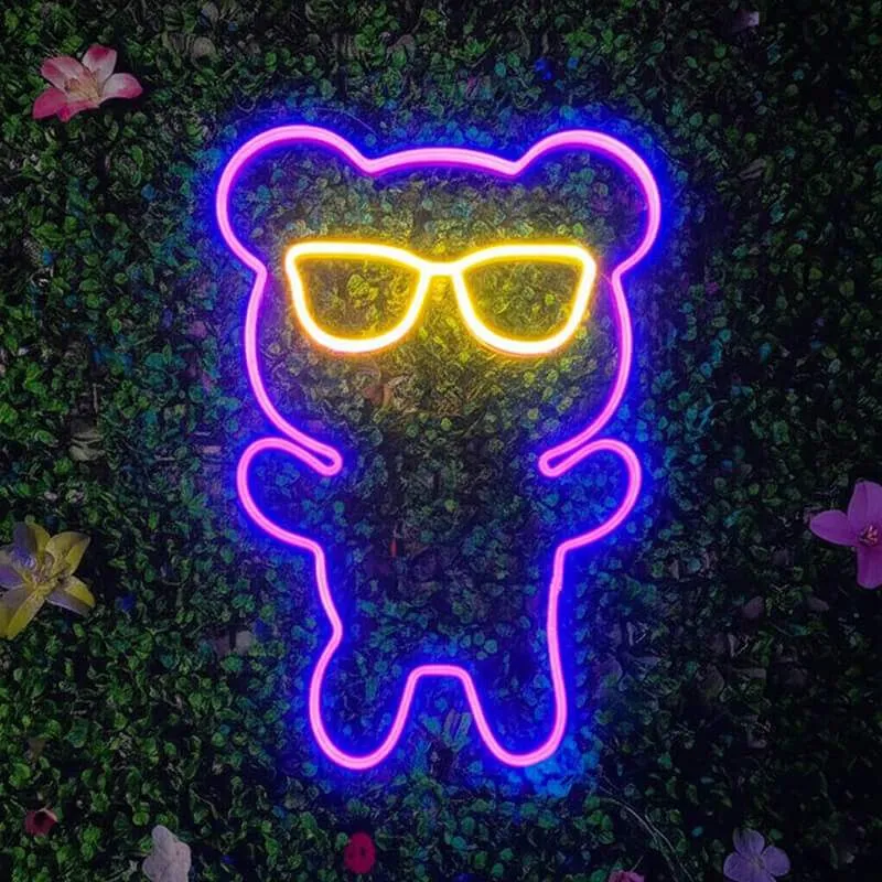 Teddybär Neon LED Schild – USB, dimmbar | Kinderzimmer Beleuchtung