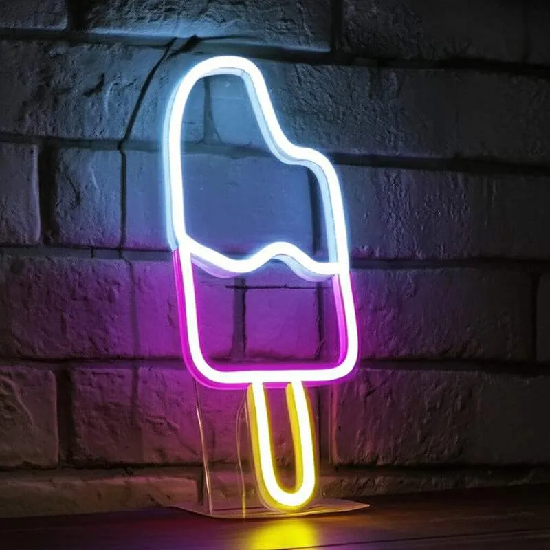 Eis am Stiel Neon LED Schild – USB, dimmbar | Eisdiele Wanddeko