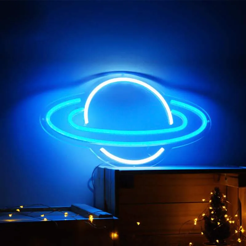Saturn Neon LED Schild – USB, dimmbar | Astronaut Kinderzimmer Deko