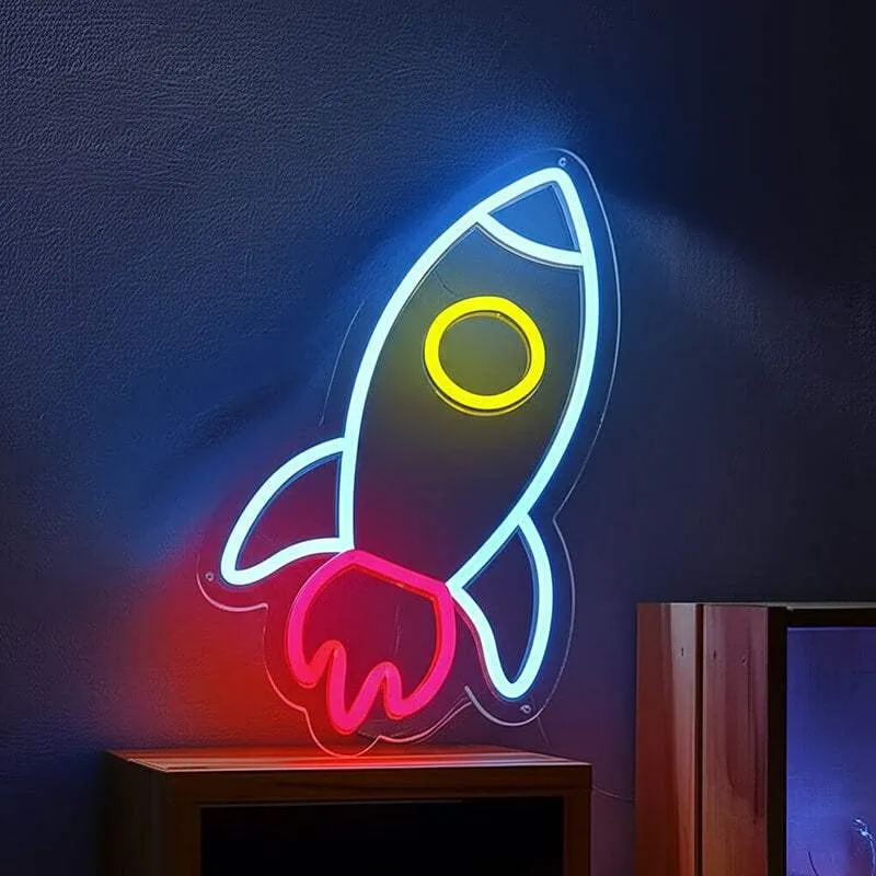 Rakete Neon LED Schild – USB, dimmbar | Sci-Fi Kinderzimmer Deko