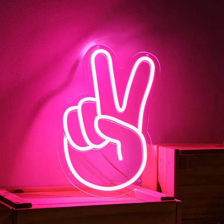 Peace Handzeichen Neon LED Schild – USB, dimmbar | Retro Pop Art Deko