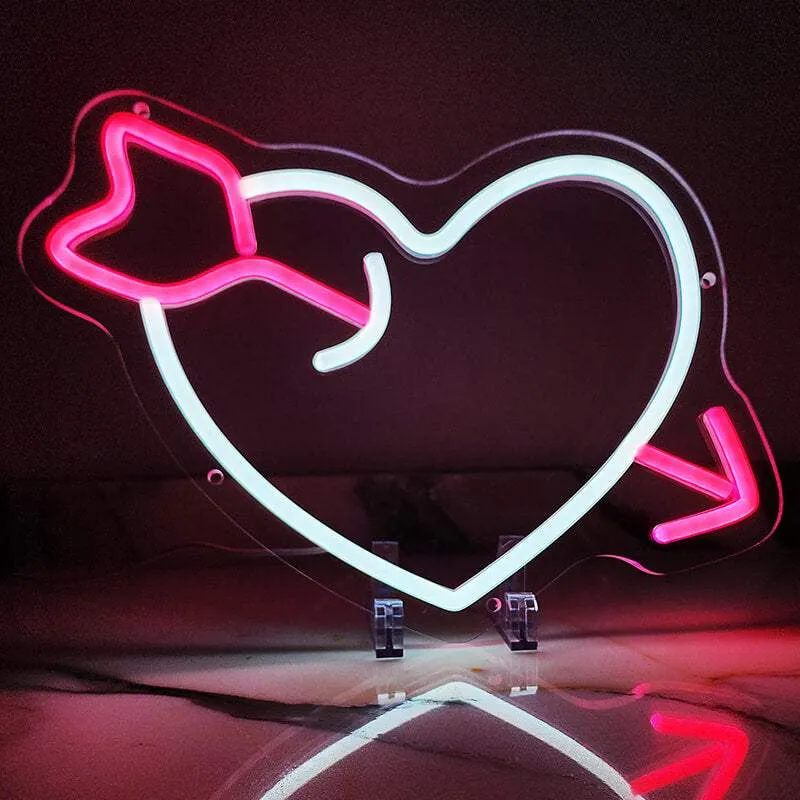 Herz mit Pfeil Neon LED Schild – USB, dimmbar | Valentinstag Wanddeko