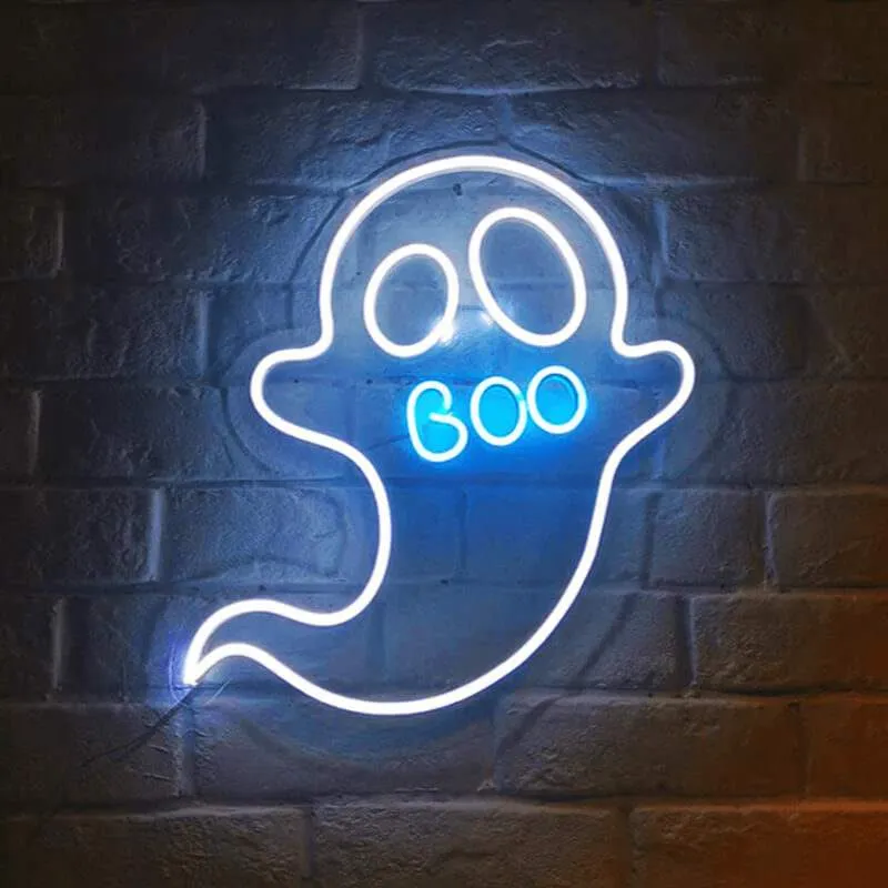 Boo Geist Neon LED Schild – USB, dimmbar | Halloween Wanddeko