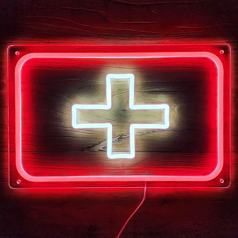 Schweiz Flagge Neon LED Schild – USB, dimmbar | Schweiz Fan Wanddeko