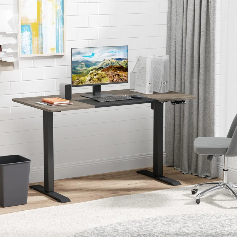 Vinsetto – Elektrisch höhenverstellbarer Schreibtisch, 140 × 70 × 72–116 cm, bis 70 kg, Natur/Schwarz