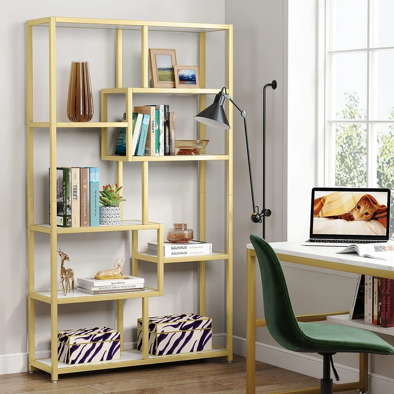 Tribesigns - Blumenständer, Bücherregal Schmal, Bücherregal Gold, Bücherregal mit 8 Ablagen, Pflanzenregal, Aufbewahrungs-Organizer