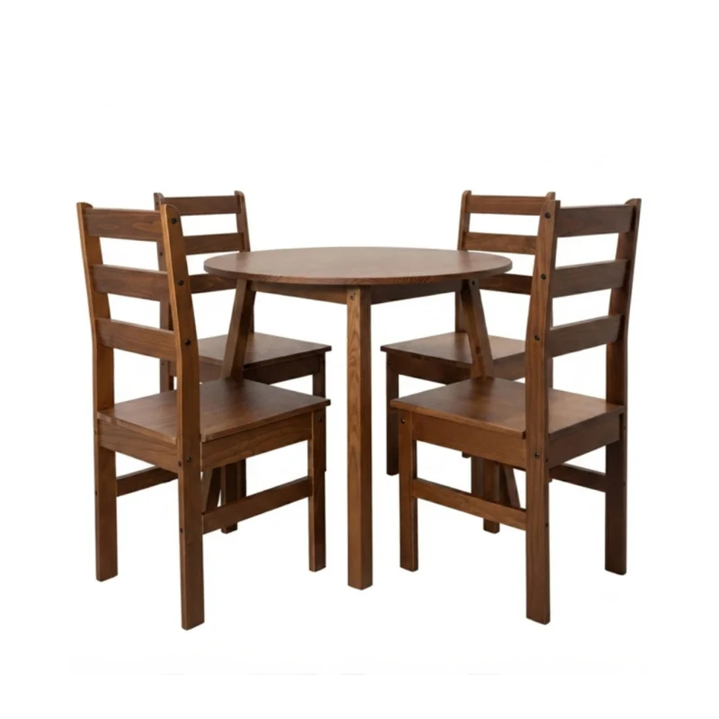 Tokoa Juego de Comedor Redondo 4 Sillas Madera Castaño (CO-4016)