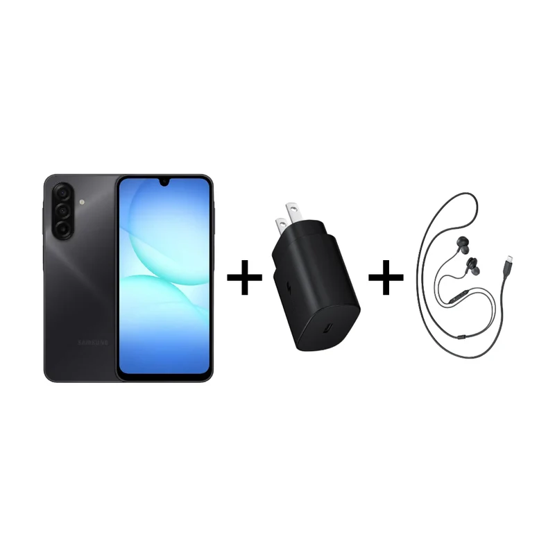 Samsung Teléfono Celular Galaxy A17, 128 GB + Gratis Cargador USB-C 25W + Gratis Audífonos Alámbricos Tipo C