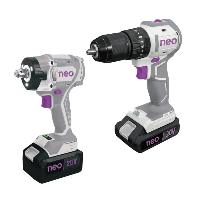Neo Set Taladro Percutor Inalámbrico 1/2" + Pistola de Impacto 20V, TP1013/2/20+LI1065/20