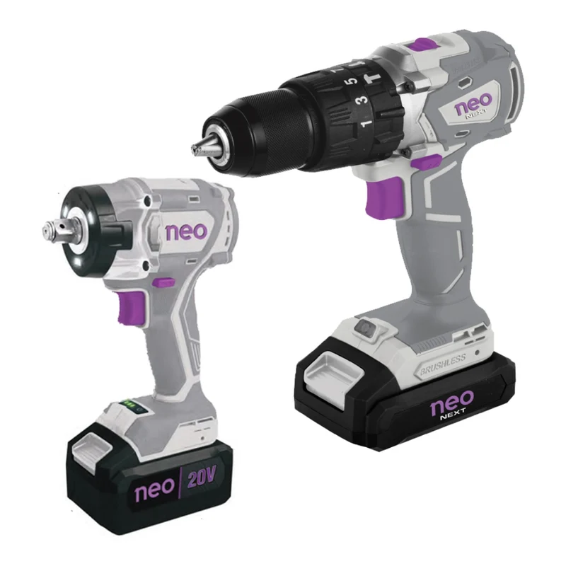 Neo Set Taladro Percutor Inalámbrico 1/2" + Pistola Impacto 20V, TP-1213-90/20+LI1065/20