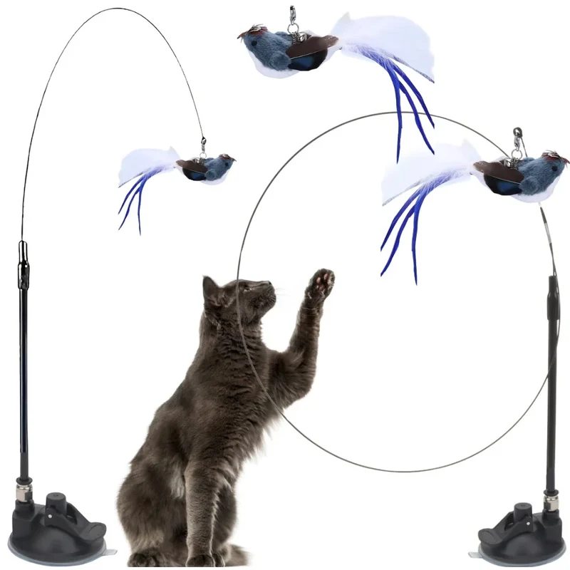 Interaktives Katzenspielzeug mit Vogel, Saugnapf und Katzenangel – Feder-Spielzeug 95 cm für aktive Katzen 🐾🐾🐾