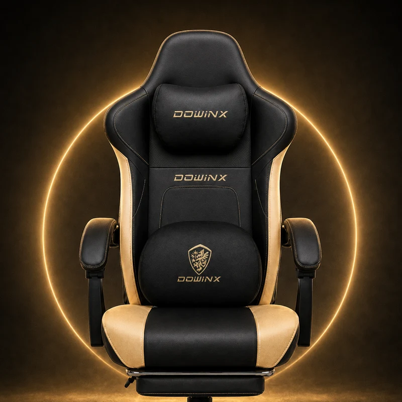 DOWINX 66D38 Pro Heated & Ventilated Gaming Chair with Massage Black-golden