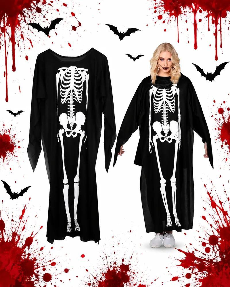 Skelett Kostüm Halloween Schwarz 120cm Langarm Karneval Fasching Verkleidung