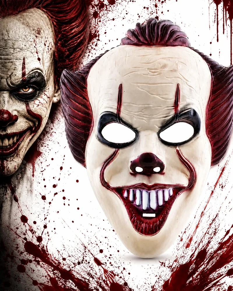 Horror Clown Maske Halloween Gruselmaske Kostüm Weiß 30cm mit Gummiband