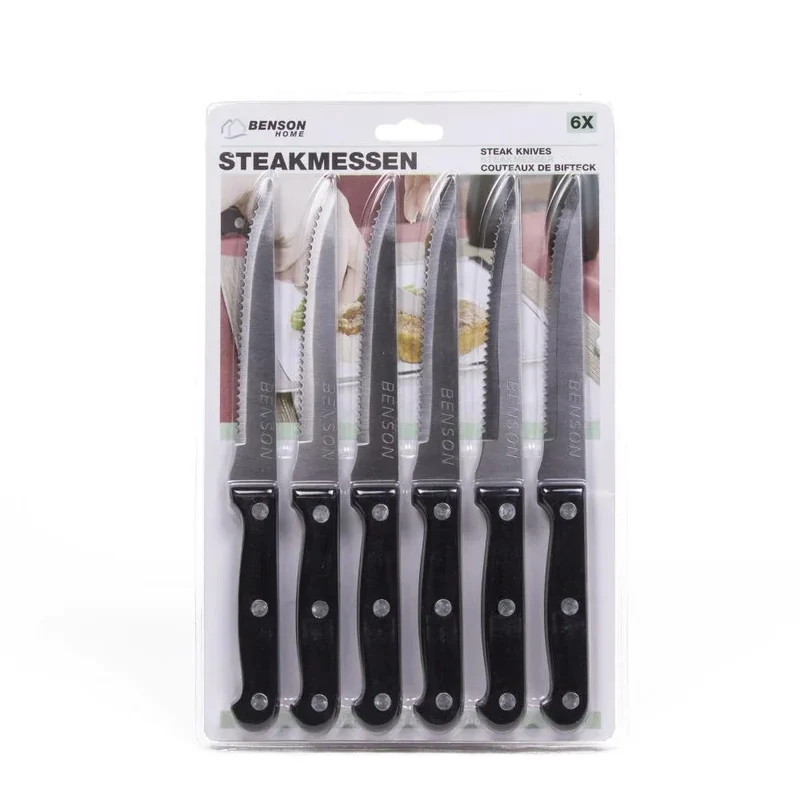 Steakmesser 6er Set Edelstahl Scharf Gezahnt Grillmesser Küchenmesser Silber