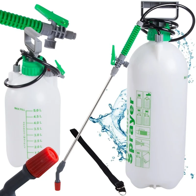 Drucksprüher 5 Liter mit Schultergurt – Gartenspritze Handsprüher mit Lanze und verstellbarer Düse für Garten, Pflanzenpflege und Reinigung