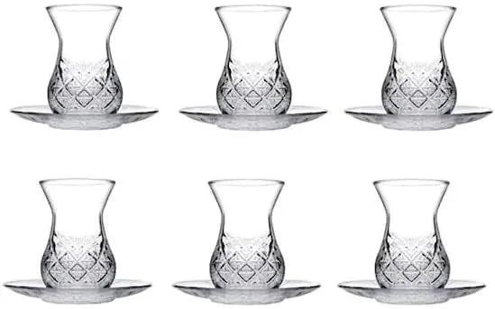 Pasabahce Teegläser Set 12tlg mit Untertasse Glas Teeservice