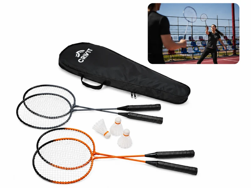 CRIVIT Badminton Set Federball 4 Spieler Schläger Bälle Tasche Outdoor