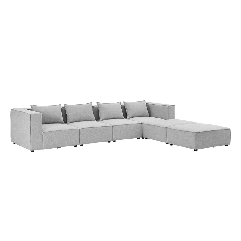 Modulares Sofa Domas XXL - Wohnlandschaft Armlehnen & Kissen - Stoff Hellgrau