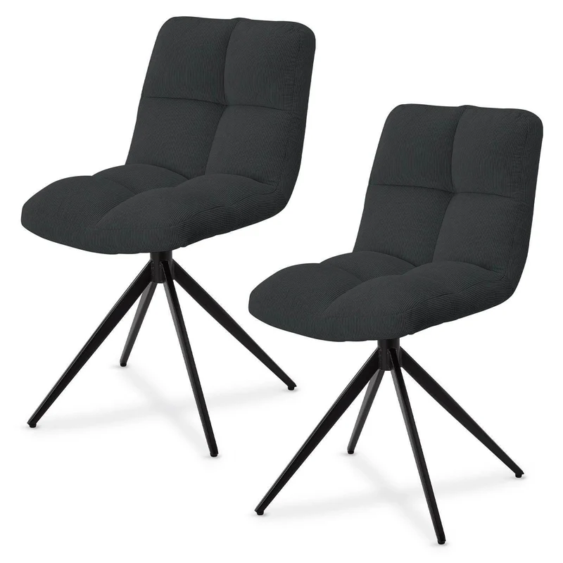 Drehstuhl Dallas Cord 2er Set - Dunkelgrau