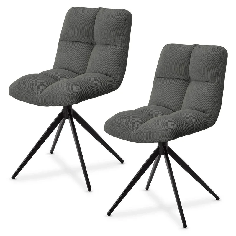 Drehstuhl Dallas Cord 2er Set - Hellgrau