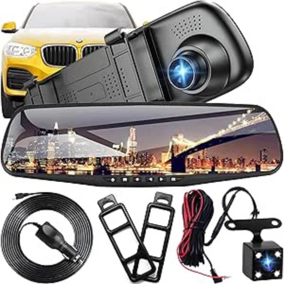 Dashcam Auto Spiegel Full HD 1080P Rückfahrkamera 4.3 Zoll Dual Kamera