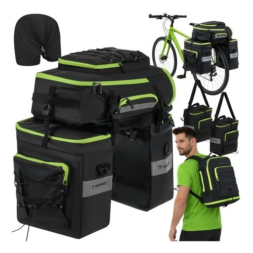 Trizand Fahrradtasche 65L – Wasserdichte 3-in-1 Gepäckträgertasche mit Packtaschen, Rucksack und Regenschutz