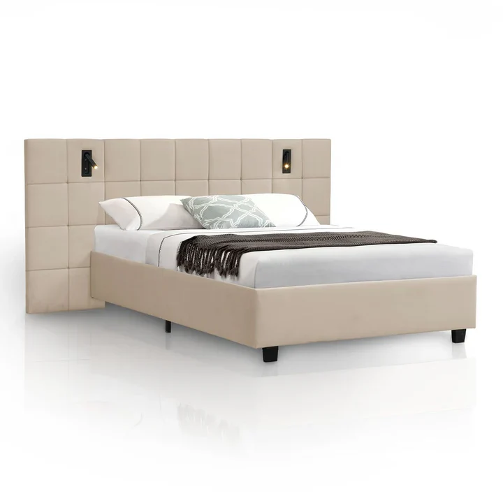 Polsterbett 140x200 cm Luzano - LED Lattenrost & Kopfteil - Samt Beige