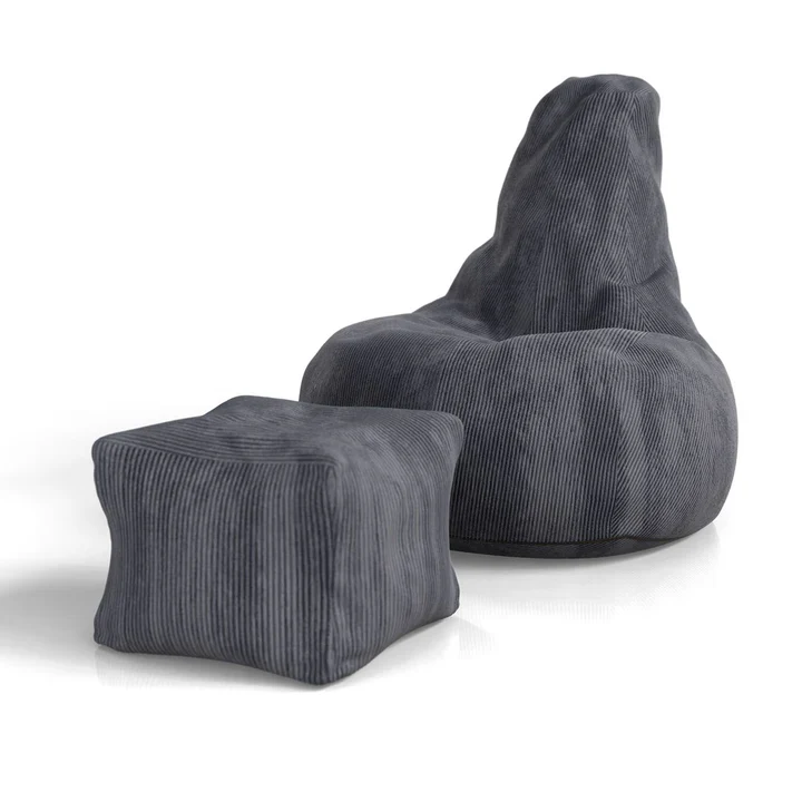 Sitzsack Chillex XL mit Hocker Cord Sessel Dunkelgrau