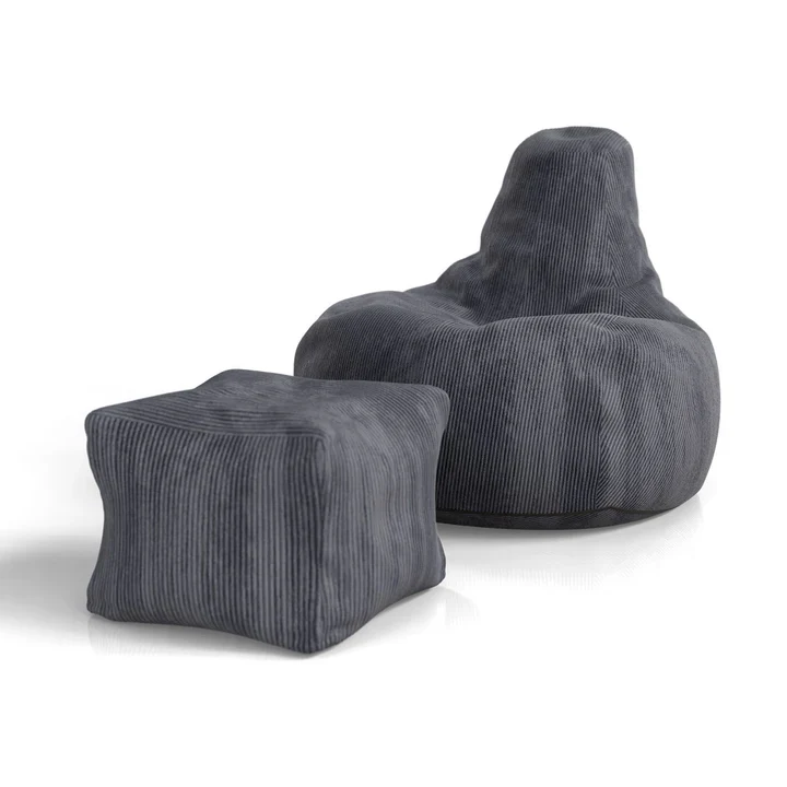 Sitzsack Chillex L mit Hocker Cord Sessel Dunkelgrau