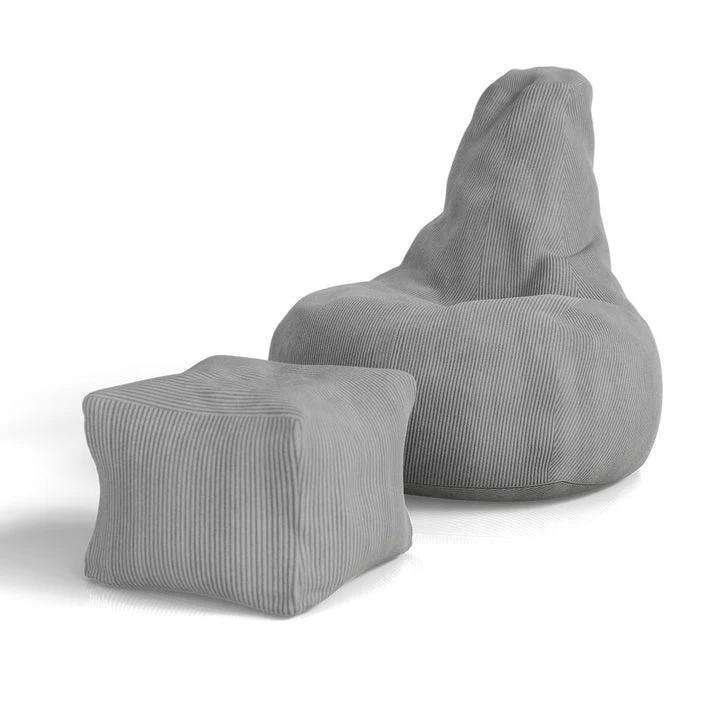 Sitzsack Chillex XL mit Hocker Cord Sessel Hellgrau