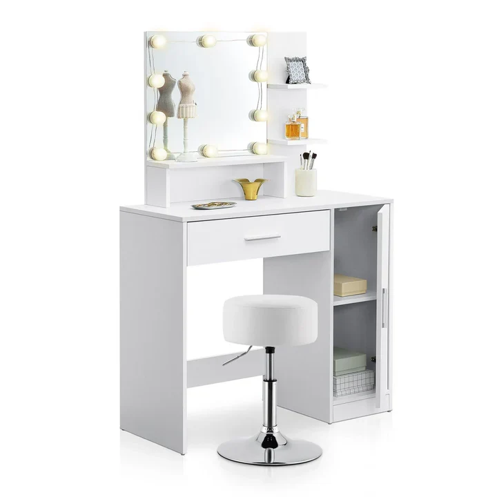 Schminktisch Zoey mit LED & Hocker Tonia
