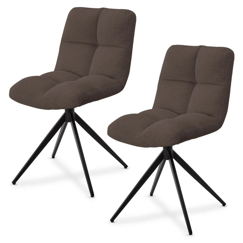 Drehstuhl Dallas Cord 2er Set - Braun