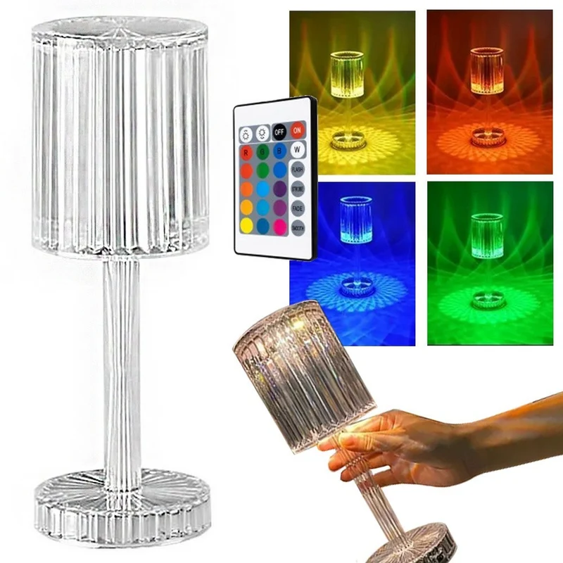 RGB LED Kristall Tischlampe mit Fernbedienung-Touch Nachtlicht USB wiederaufladb