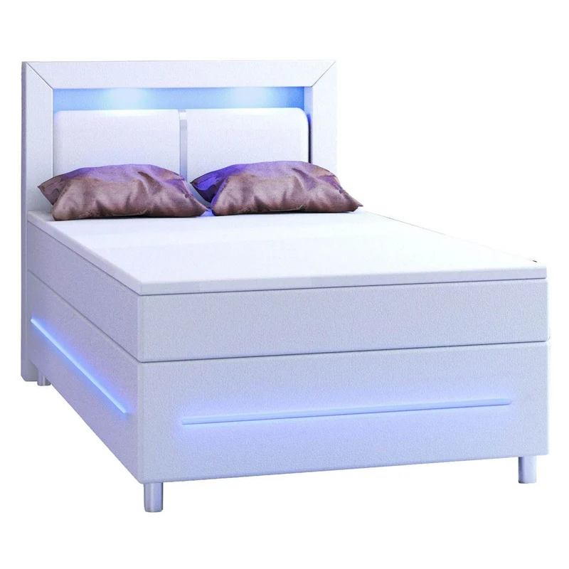 Boxspringbett Norfolk 120 x 200 cm Weiss mit LED