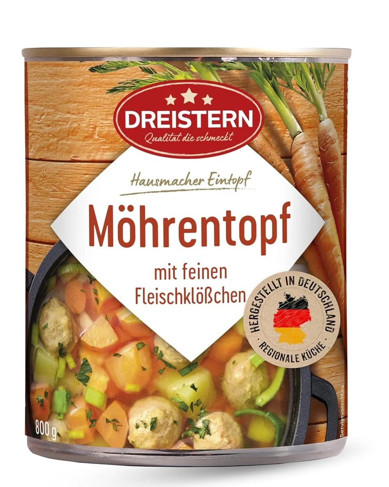 DREISTERN Möhren Eintopf 800g mit Klößchen & Gemüse Dose Hausgemacht