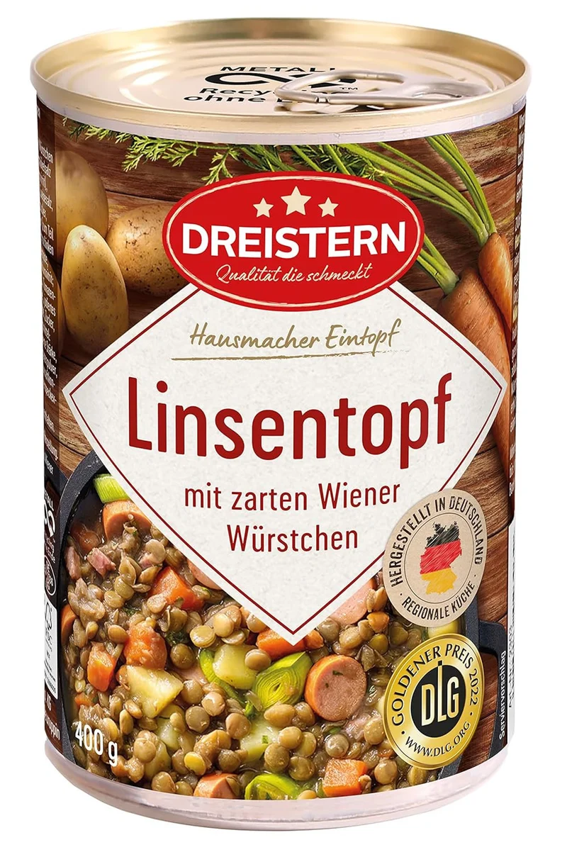 DREISTERN Linseneintopf mit Wiener Würstchen 400 g leckerer Eintopf viel