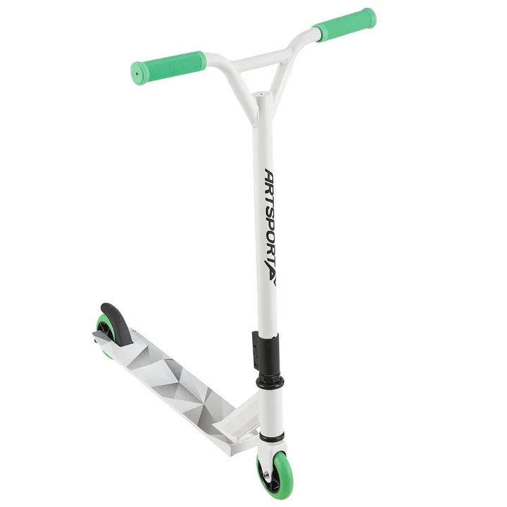 Stunt Scooter Futuristic in Weiss Grün Trick Roller mit 360° Lenkung