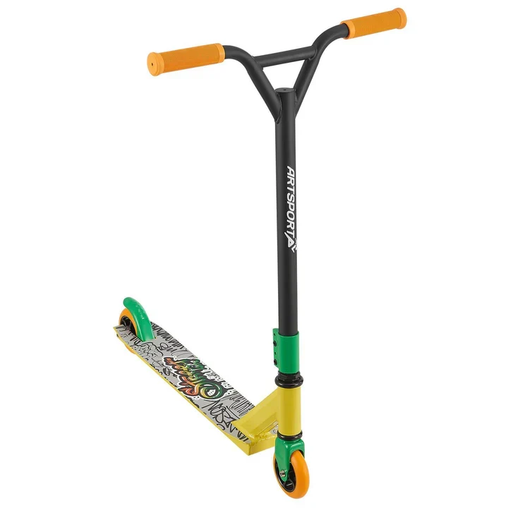 Stunt Scooter Street Life in Schwarz Gelb Trick Roller mit 360° Lenkung