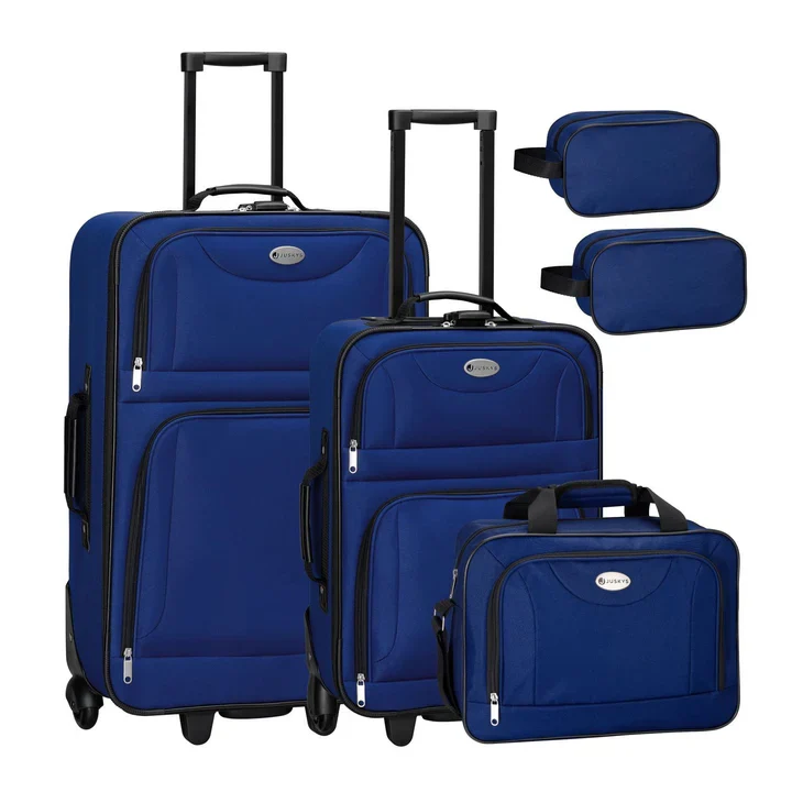Trolley Kofferset Athen - Blau 5-teiliges Set mit 2 Trolleys, Umhänge- und 2 Kosmetiktaschen