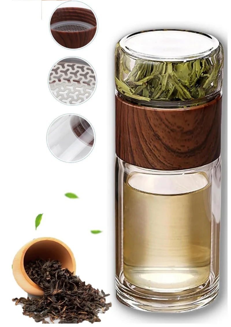 300 ml Hitzebeständiger Glas Teebecher mit Teesieb – Doppelwandige Teetasse