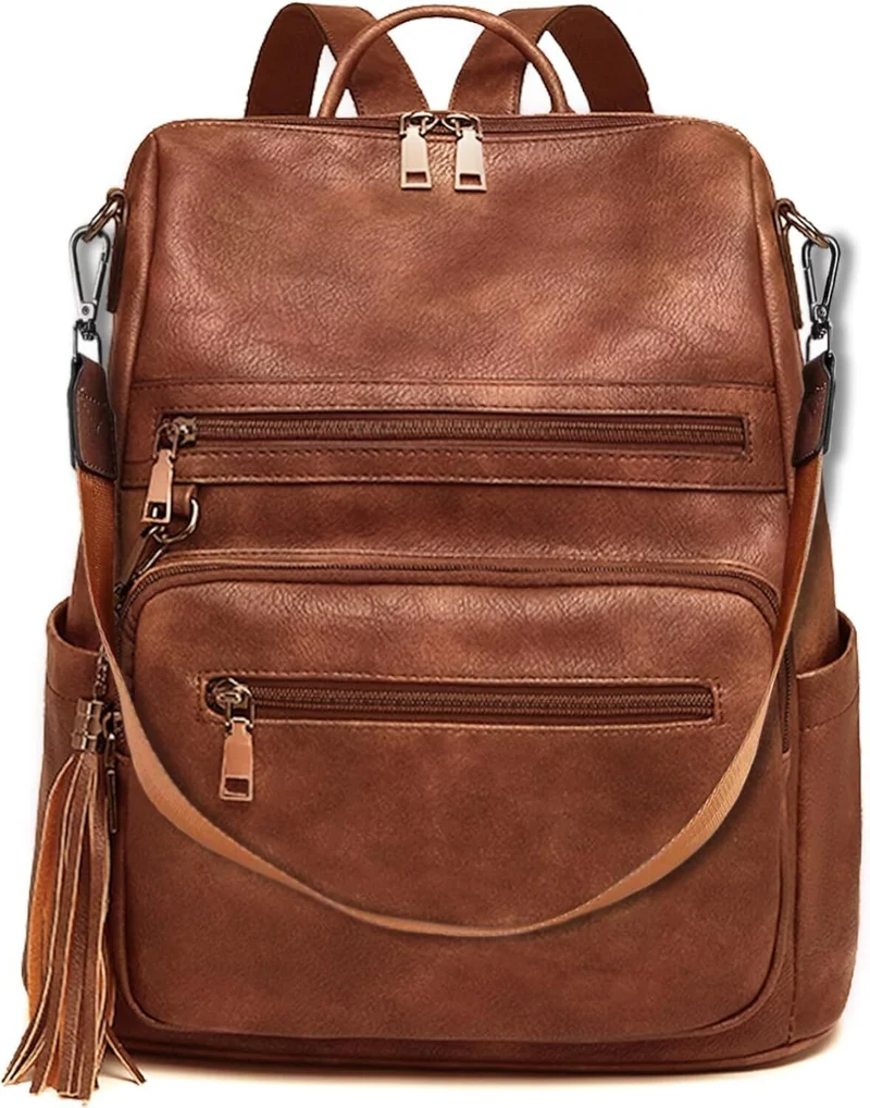 Damen-Rucksack veganem Leder Groß Stylisch Frauen Designer Schultertasche