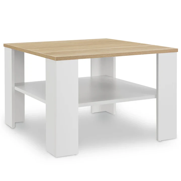Couchtisch in Weiss mit Holzoptik 60x60 cm