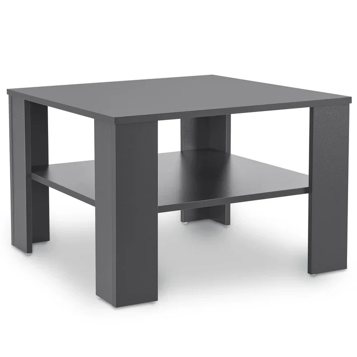 Couchtisch in Dunkelgrau 60x60 cm 2 Ebenen