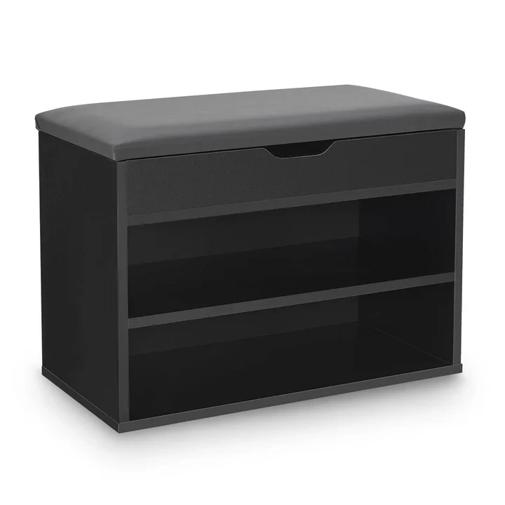 Schuhregal 60x30x44 cm Schwarz / Grau Klappdeckel