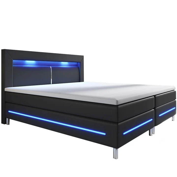 LED Boxspringbett Norfolk 140x200 schwarz