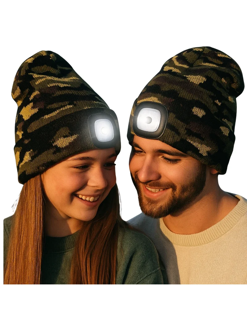 LED Strickmütze USB Aufladbar Beanie Wintermütze Tarnung Warm Licht 💡🧢1 stück