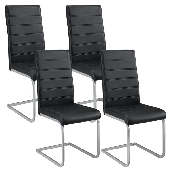 Freischwinger Stuhl Vegas 4er Set aus Kunstleder in schwarz