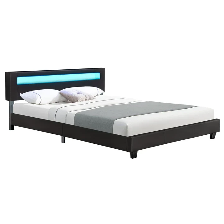 LED Polsterbett Paris mit Lattenrost 160x200 cm - schwarz