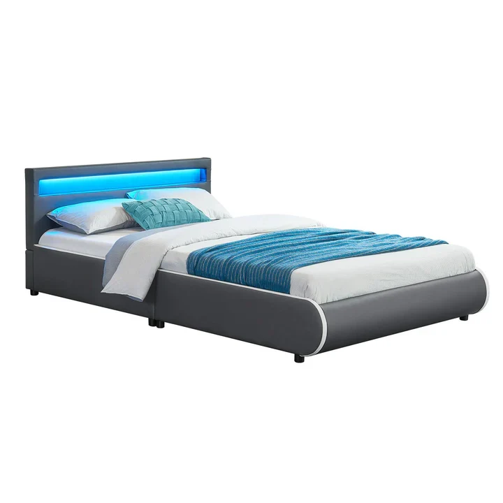 LED Polsterbett Sevilla 140x200 cm Lattenrost dunkelgrau